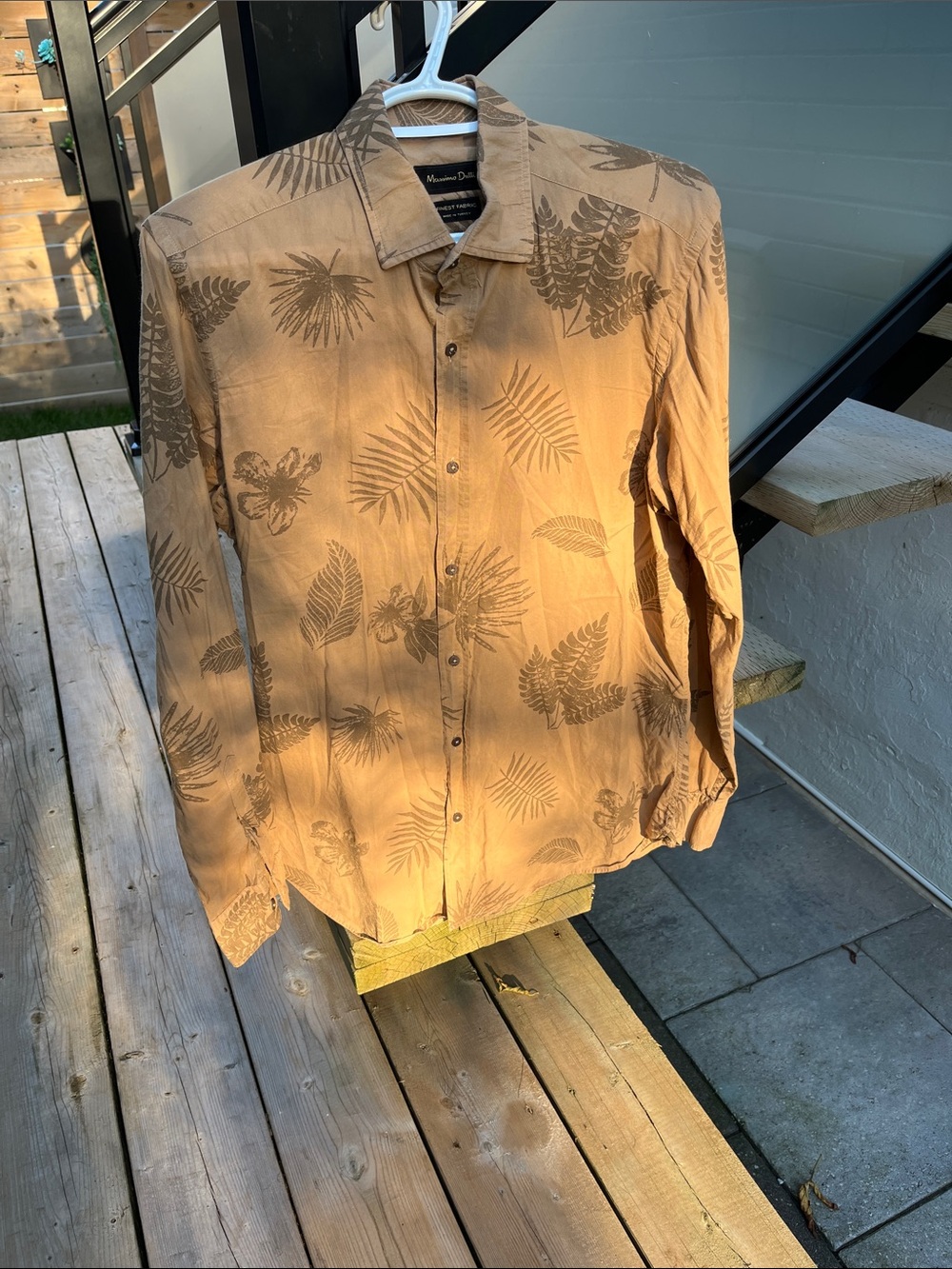 Massimo Dutti Tan Botanical-Print Lightweight Long Sleeve Shirt